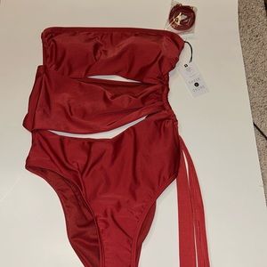 BNWT Women's Bandeau Cut Out One Piece Swimsuit - Shade & Shore Red